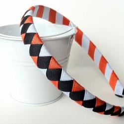 Halloween Headband:  black orange white half inch wide band